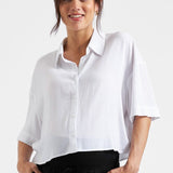 Farrah Crop Button-Up Shirt (White) | Ripe Maternity