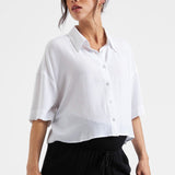 Farrah Crop Button-Up Shirt (White) | Ripe Maternity