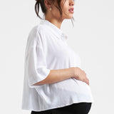 Farrah Crop Button-Up Shirt (White) | Ripe Maternity