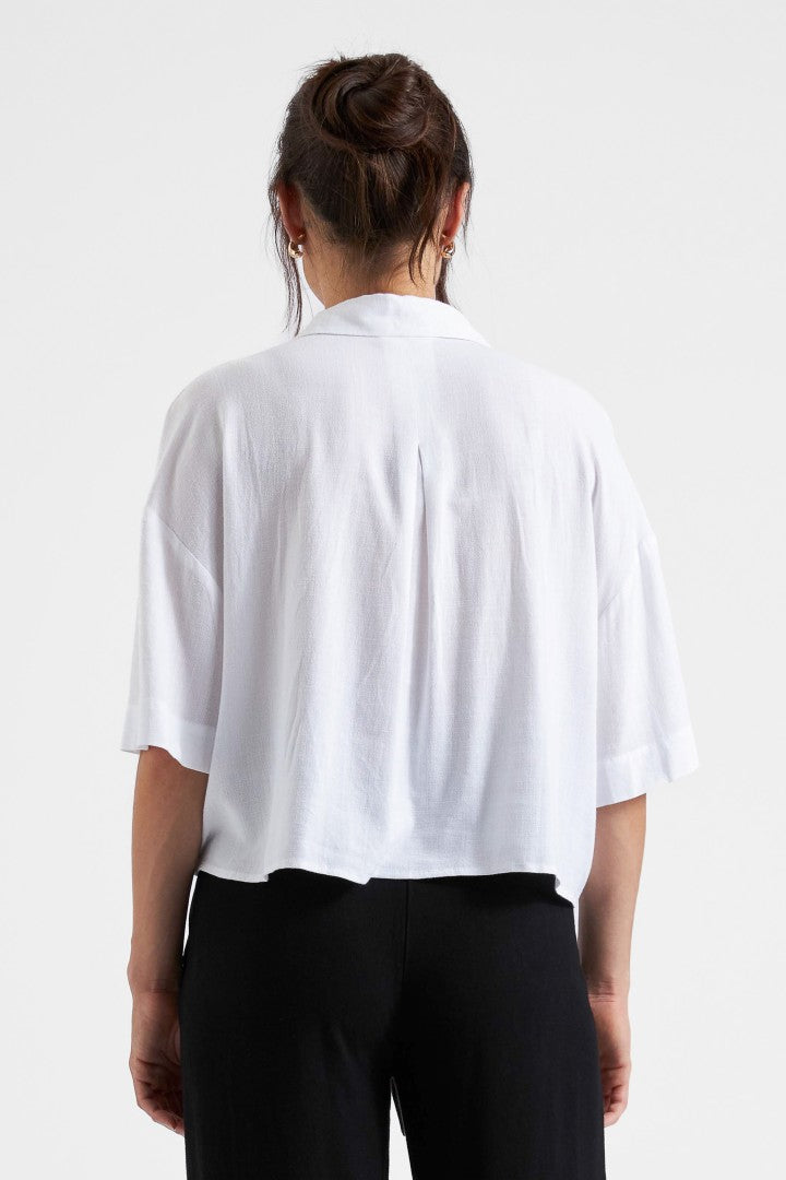Farrah Crop Button-Up Shirt (White) | Ripe Maternity