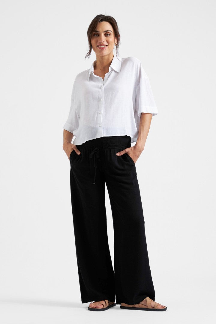 Farrah Crop Button-Up Shirt (White) | Ripe Maternity