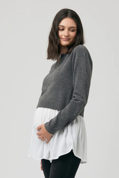 Sandy Detachable Nursing Knit - Charcoal Marle | Ripe Maternity | CARRY | Maternity and Nursing Sweaters Canada