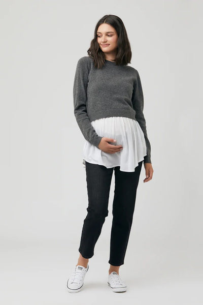 Sandy Detachable Nursing Knit - Charcoal Marle | Ripe Maternity | CARRY | Maternity and Nursing Sweaters Canada