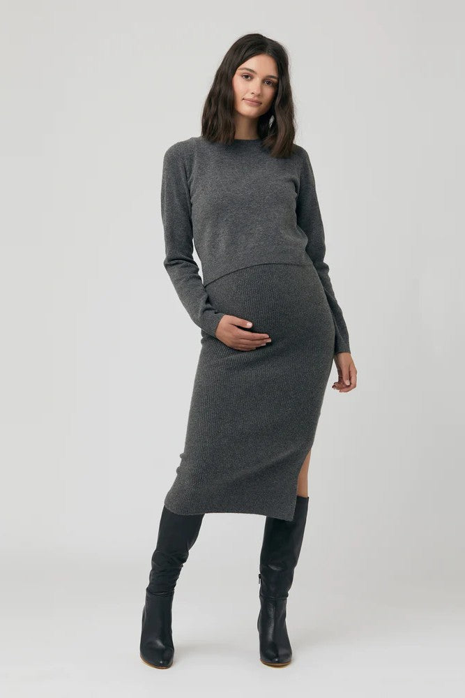 Sandy Detachable Nursing Knit - Charcoal Marle | Ripe Maternity | CARRY | Maternity and Nursing Sweaters Canada