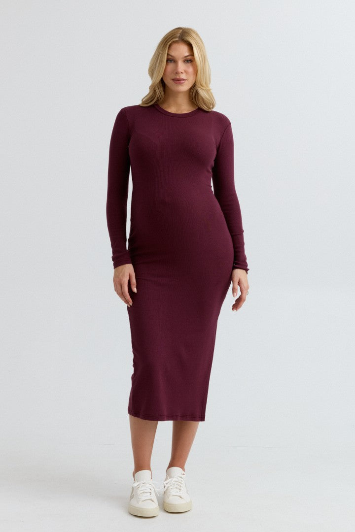 Soft Stretchy Fitted Maxi Maternity Dress (Maroon) | CARRY