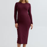 Soft Stretchy Fitted Maxi Maternity Dress (Maroon) | CARRY