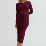 Soft Stretchy Fitted Maxi Maternity Dress (Maroon) | CARRY