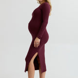 Soft Stretchy Fitted Maxi Maternity Dress (Maroon) | CARRY