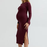 Soft Stretchy Fitted Maxi Maternity Dress (Maroon) | CARRY