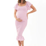 Selma Shirred Dress - Pink | Ripe Maternity | CARRY | Maternity Baby Shower Dresses Canada