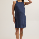 Chic Maternity Linen-Blend Shift Dress (Navy) | CARRY