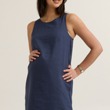 Chic Maternity Linen-Blend Shift Dress (Navy) | CARRY