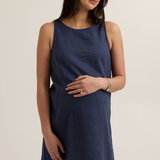 Chic Maternity Linen-Blend Shift Dress (Navy) | CARRY