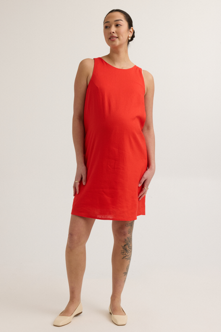 Chic Maternity Linen-Blend Shift Dress (Red) | CARRY