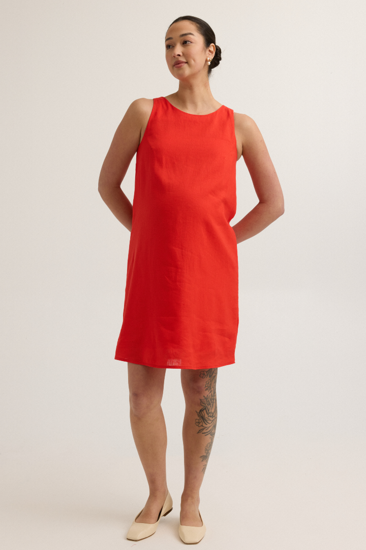 Chic Maternity Linen-Blend Shift Dress (Red) | CARRY