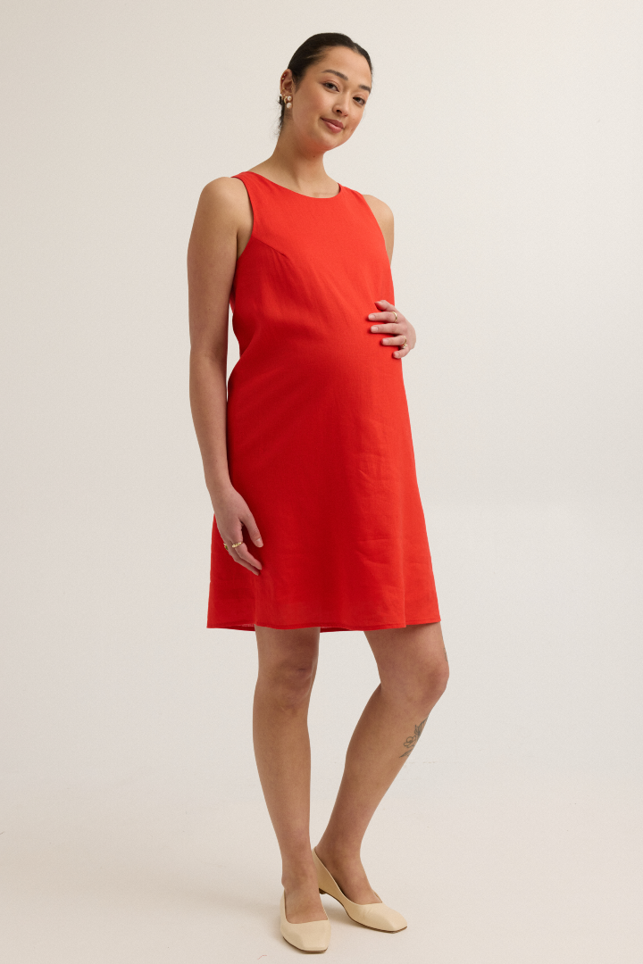 Chic Maternity Linen-Blend Shift Dress (Red) | CARRY