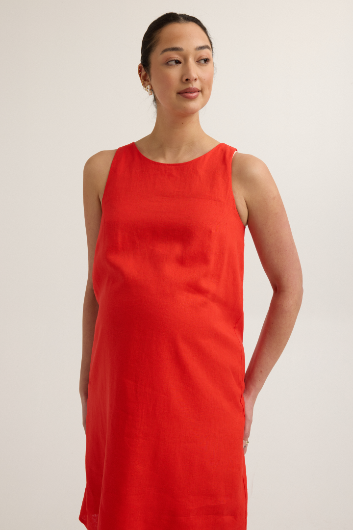 Chic Maternity Linen-Blend Shift Dress (Red) | CARRY