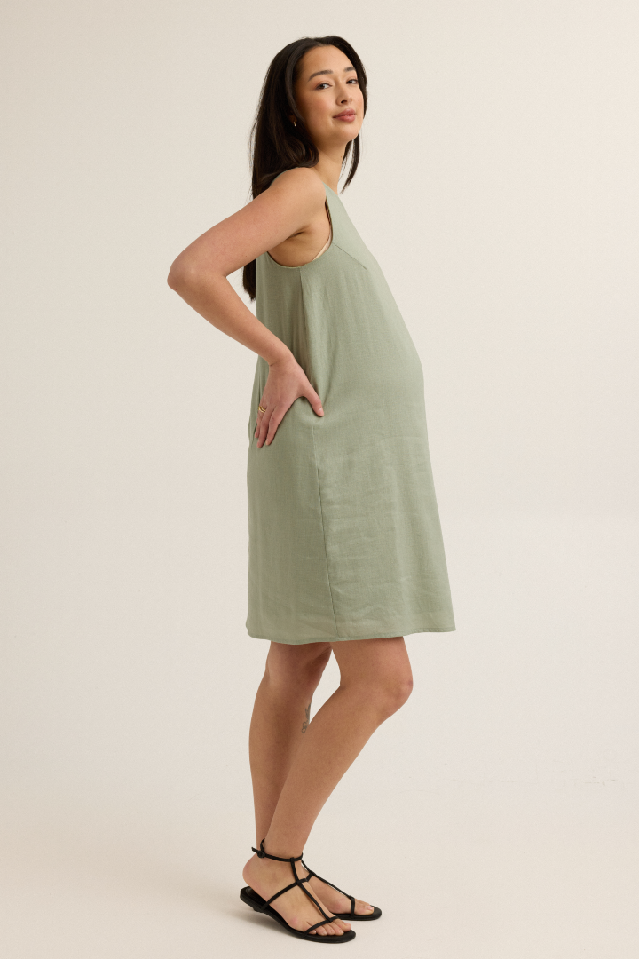 Chic Maternity Linen-Blend Shift Dress (Soft Sage) | CARRY