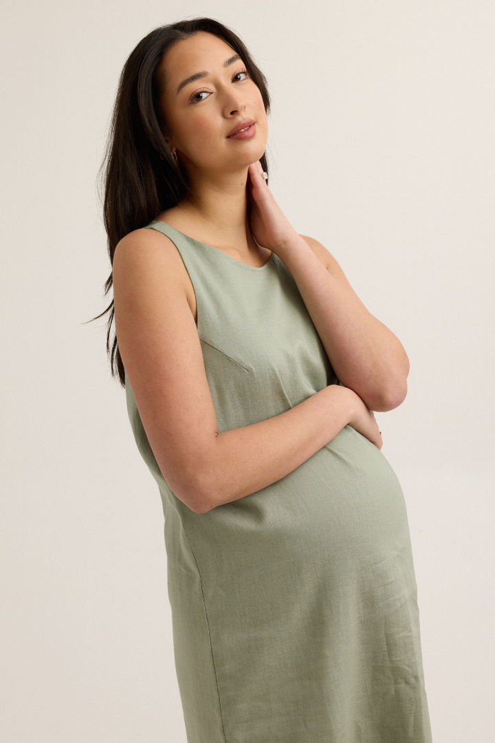 Chic Maternity Linen-Blend Shift Dress (Soft Sage) | CARRY