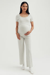 Soft Essential Bamboo Rib Nursing Lounge Set | Grey Mix | CARRY Maternity | Maternity and Nursing Loungewear Canada