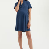 Tencel Pleated Shirt Dress - Ocean | Carry Maternity | Maternity Dresses Canada