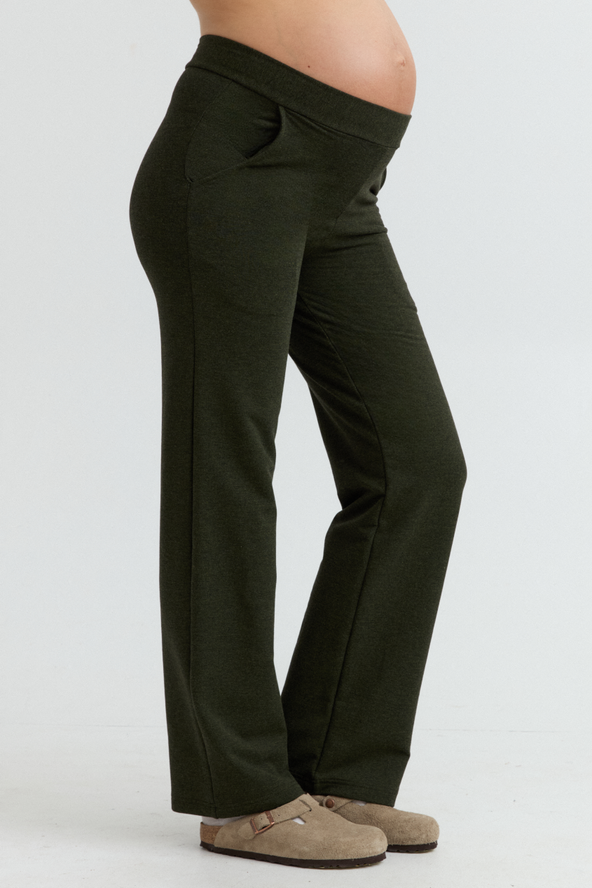 Cozy Fleece Maternity Wide-Leg Pant (Forest Green) | CARRY