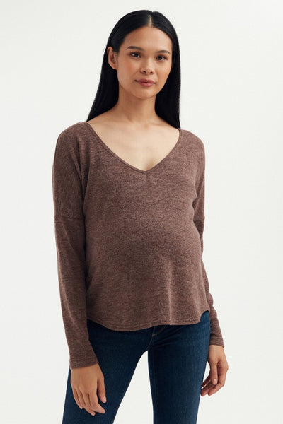 Val V Neck Sweater - Brown | CARRY | Maternity Tops Canada