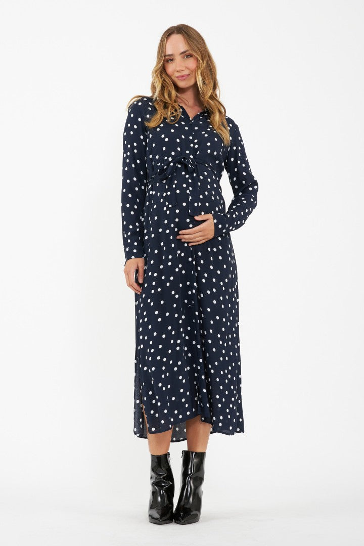 Spot Maternity Shirt Dress (Navy Dot) | Ripe Maternity