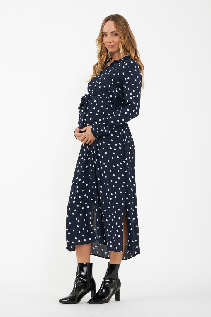 Spot Maternity Shirt Dress (Navy Dot) | Ripe Maternity