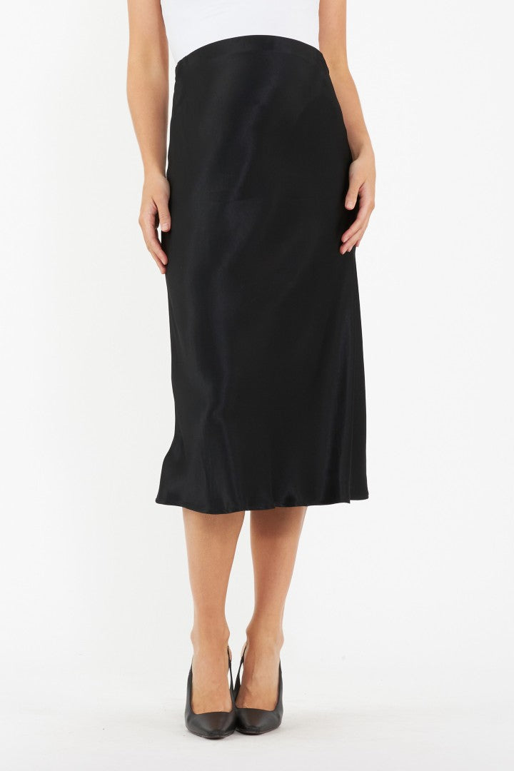 Crystal Satin Maternity Midi Skirt (Black) | Ripe Maternity Canada