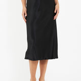 Crystal Satin Maternity Midi Skirt (Black) | Ripe Maternity Canada