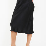 Crystal Satin Maternity Midi Skirt (Black) | Ripe Maternity Canada