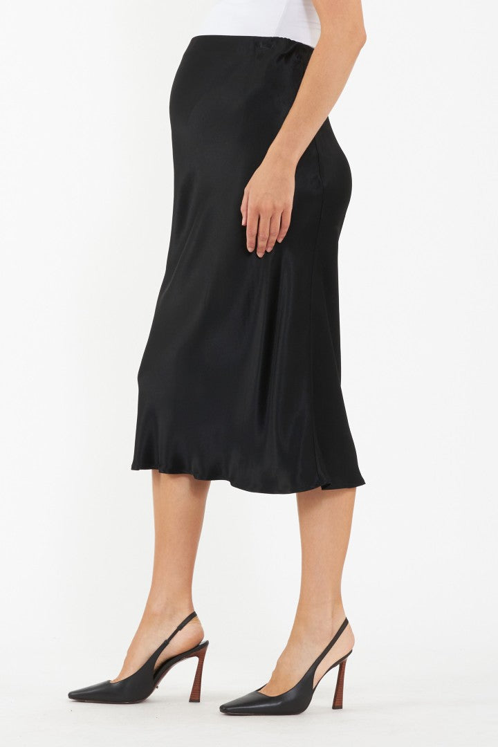 Crystal Satin Maternity Midi Skirt (Black) | Ripe Maternity Canada