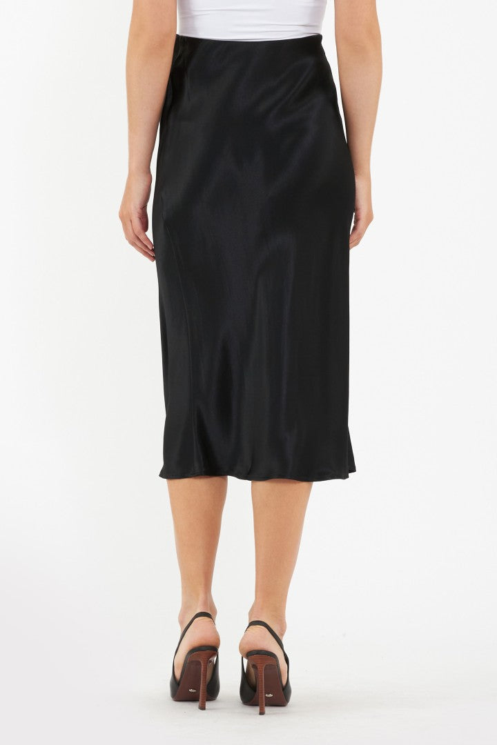 Crystal Satin Maternity Midi Skirt (Black) | Ripe Maternity Canada