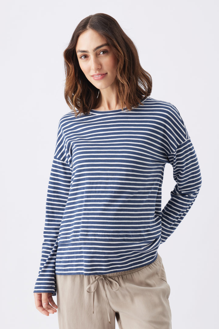 Claudette Long Sleeve Nursing Top (Navy Stripe) | Ripe Maternity
