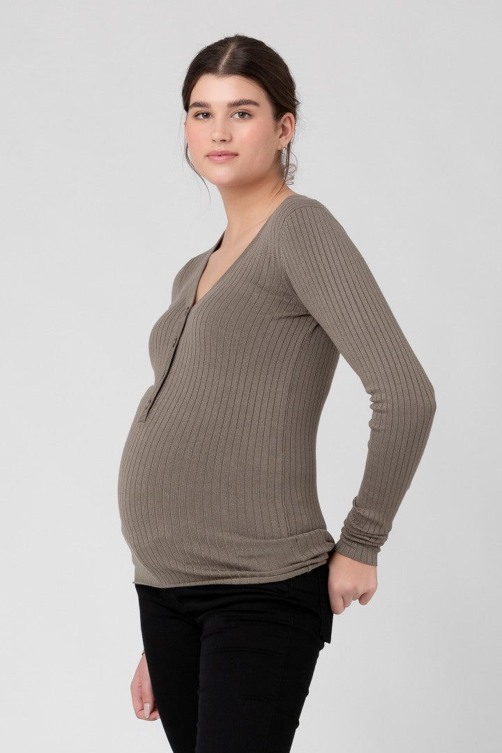 Zoe Button Up Nursing Knit - Olive | Ripe Maternity | CARRY | Maternity and Nursing Tops Canada