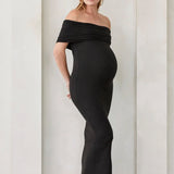 The Bianca Off The Shoulder Maternity Dress (Black) | BUMPSUIT Canada