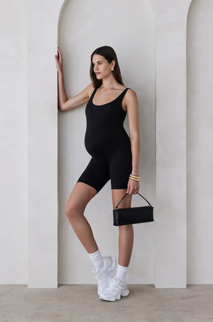 The Cindy (Black) | Shop Bike Short Maternity Unitard | BUMPSUIT Canada