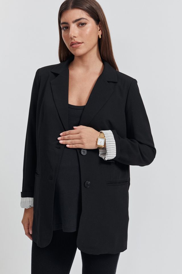 Relaxed Boyfriend Maternity Blazer (Black) | Legoe Heritage