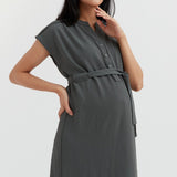 Belted Woven Dress | Olive Green | CARRY Maternity | Maternity and Nursing Work Dress Canada