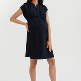Navy Belted Woven Dress | CARRY | Maternity & Nursing Dress Toronto Canada