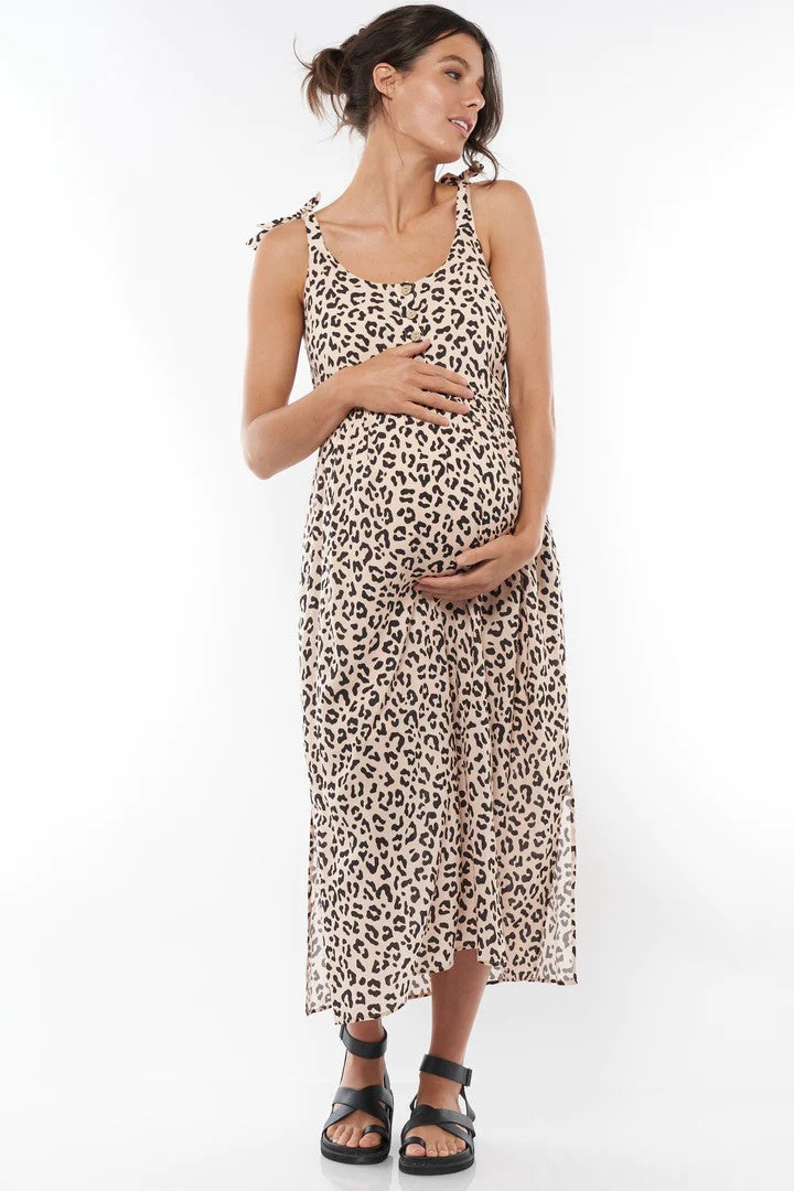 Breeze Along Midi Dress - Tan Leopard | Bae The Label | CARRY Maternity Store Canada