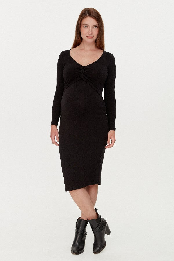 Butter-Soft Black Long Sleeve Maternity & Nursing Midi Dress | CARRY | Maternity Store | Toronto Canada
