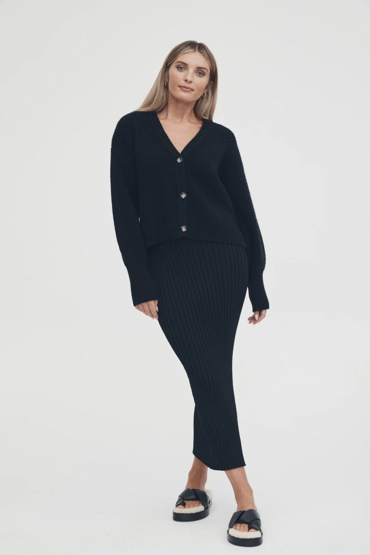Button Crop Cardigan - Black | Maternity Sweater by Legoe Heritage | Carry Maternity Store Canada