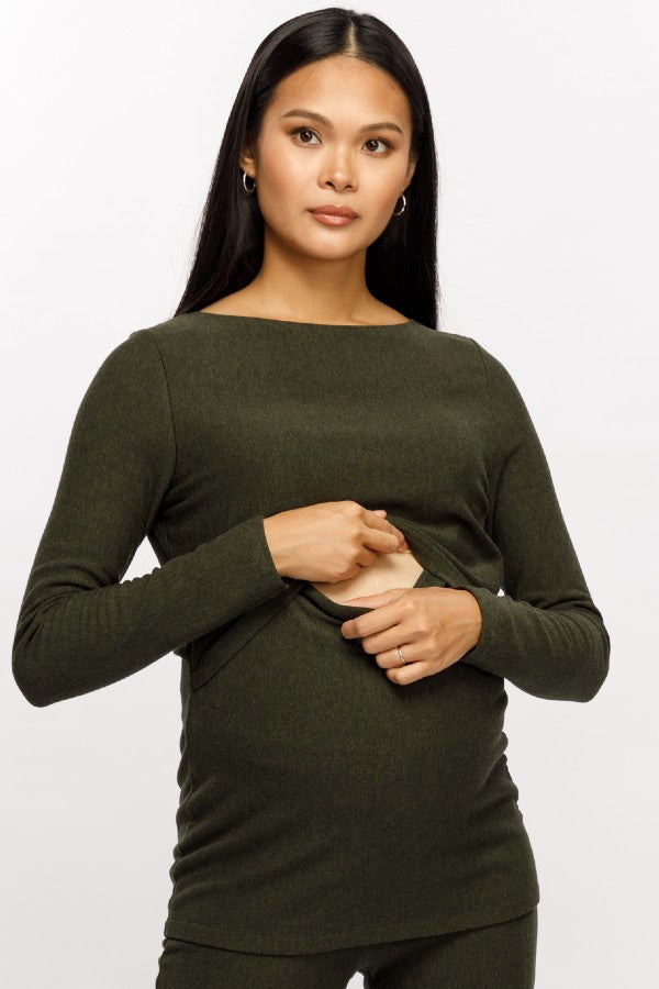 Cozy Fleece Green Maternity & Nursing Sweater, CARRY
