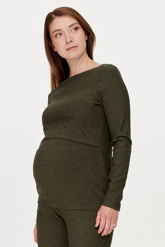 Cozy Fleece Forest Green Split Front Maternity & Nursing Sweater | CARRY | Toronto Canada