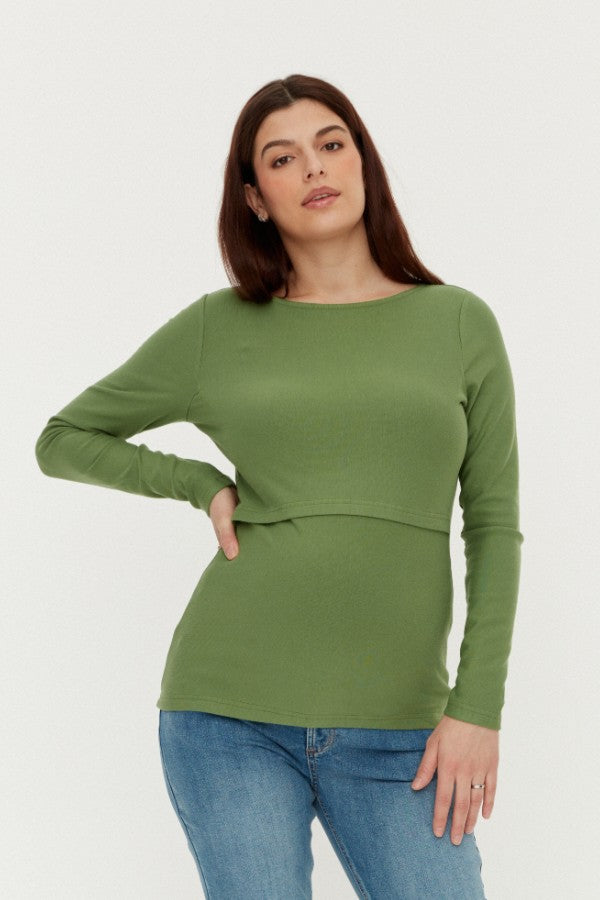 Cozy Fleece Green Split Front Maternity & Nursing Sweater | CARRY | Toronto Canada