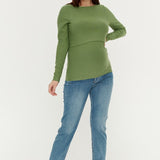 Cozy Fleece Green Split Front Maternity & Nursing Sweater | CARRY | Toronto Canada