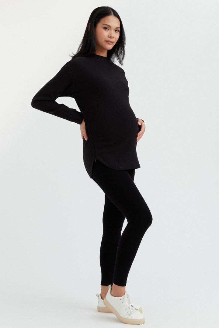 Black Cozy Fleece Side Zip Sweatshirt | CARRY Maternity | Maternity & Nursing Sweaters Canada