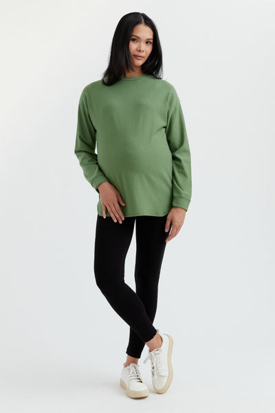 Cozy Fleece Side Zip Sweatshirt | Green | CARRY Maternity | Maternity & Nursing Sweaters Canada